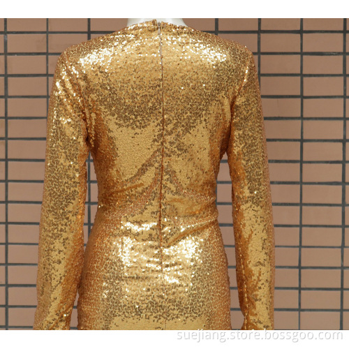 Women Sexy Gold Sequins Short Tight Fitted Dresses